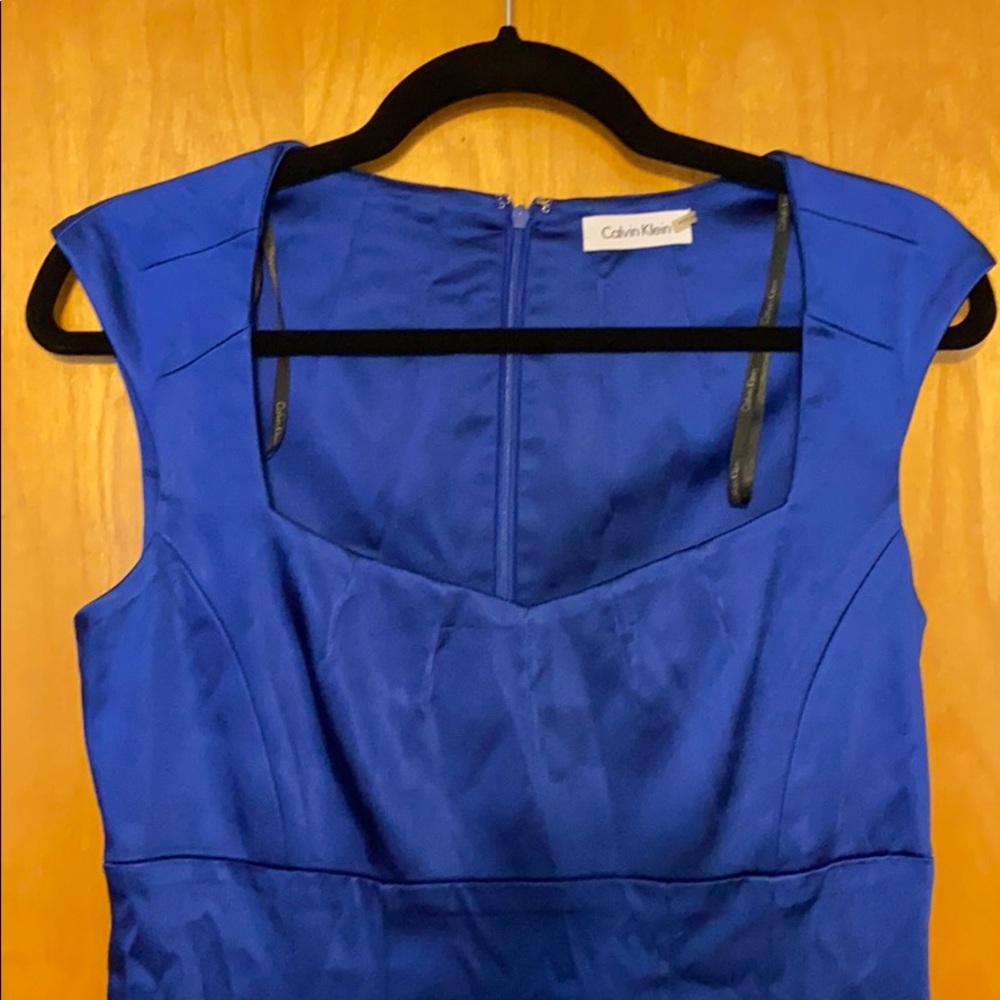 Bright blue, sweetheart neckline dress